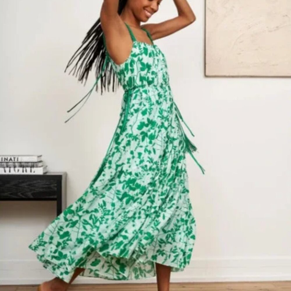 La Ligne Ines Dress Blue Green Leaf Print